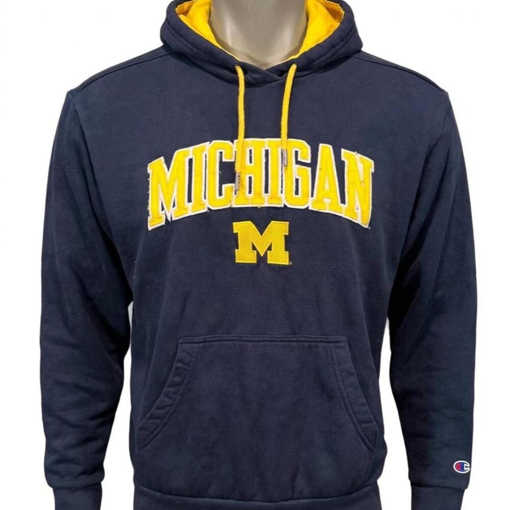 Champion Michigan Wolverines Hoodie Mens M Navy